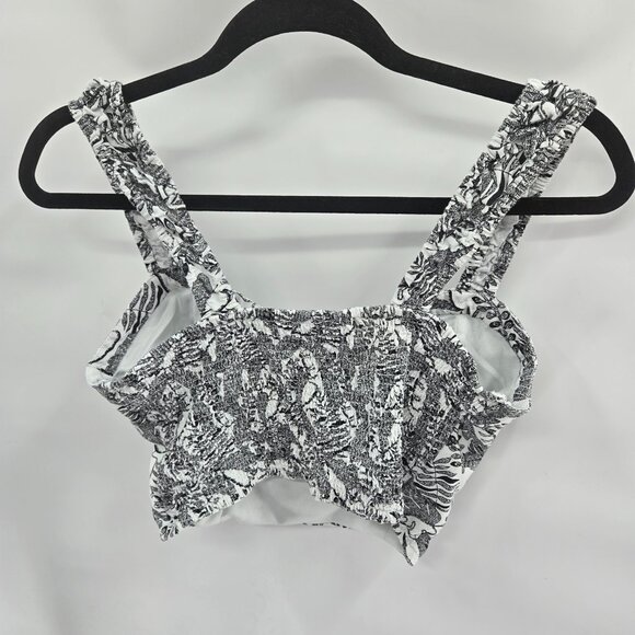 Japna White Black Tropical Leaves Lined Retro Cotton/Flax Blend Crop Top Large - Picture 5 of 6